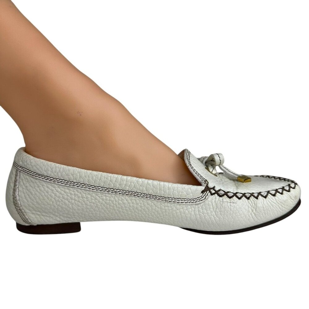 Louis Vuitton Gloria Shoes Flat Loafers Ivory US 6.5 EU 36.5 Leather Bow Logo - Picture 5 of 15